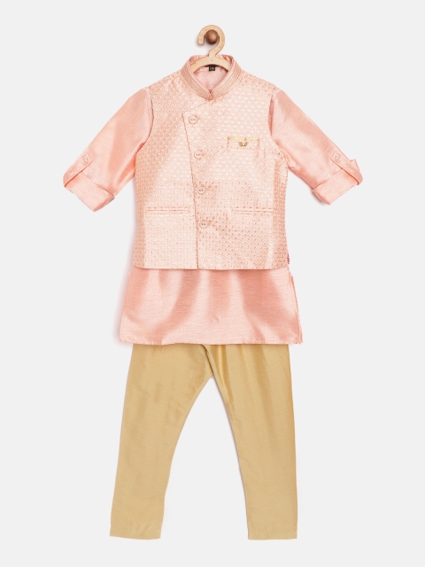 

Readiprint Fashions Boys Pink & Beige Solid Kurta with Pyjamas & Nehru Jacket