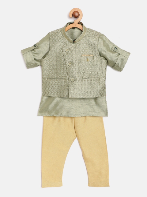 

Readiprint Fashions Boys Olive Green & Beige Solid Kurta with Pyjamas & Nehru Jacket