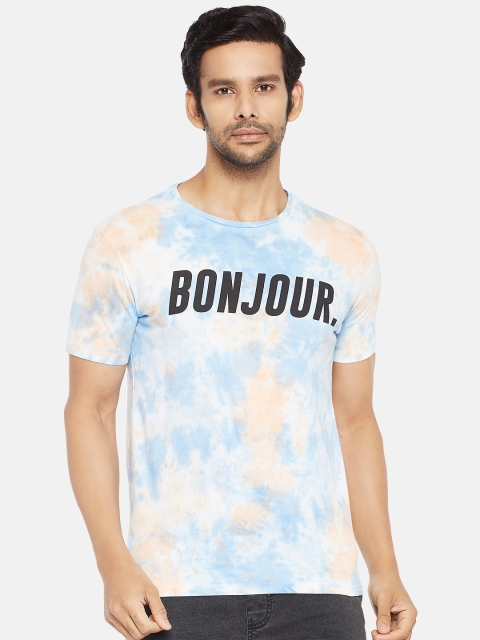 

People Men White and Blue Typography Printed Dyed T-shirt