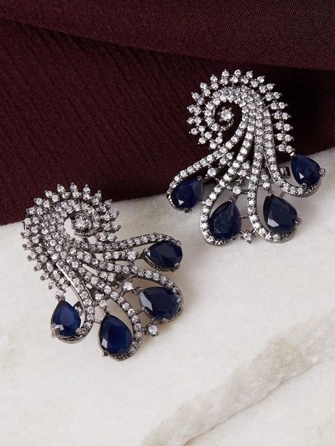 

GloBox By ZeroKaata Woman Silver-Toned & Navy Blue Contemporary Studs Earrings