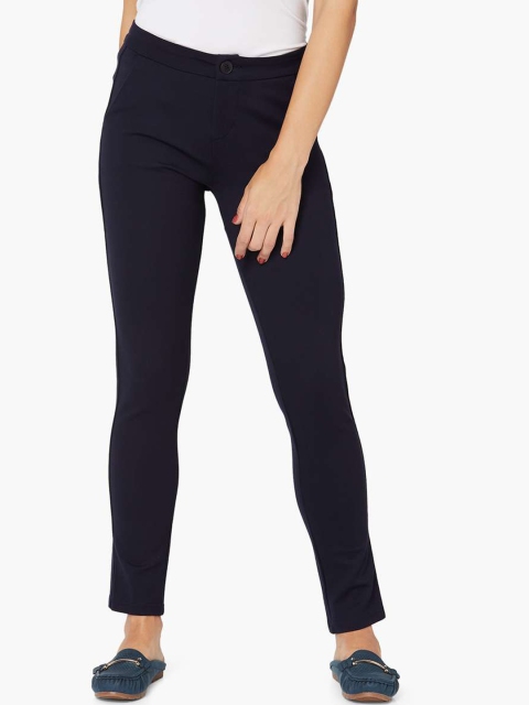 

Xpose Women Navy Blue Straight Fit Solid Mid-Rise Trousers