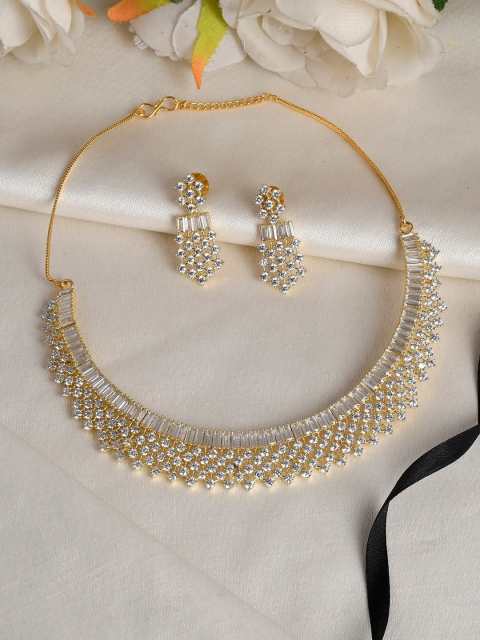 

Silvermerc Designs Gold-Plated & White American Diamond-Studded Handcrafted Jewellery Set