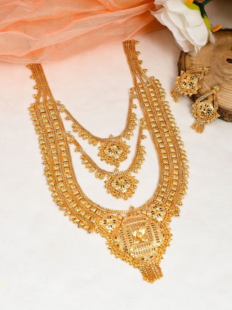 

Silvermerc Designs Gold-Plated Triple Layered Temple Jewellery Set