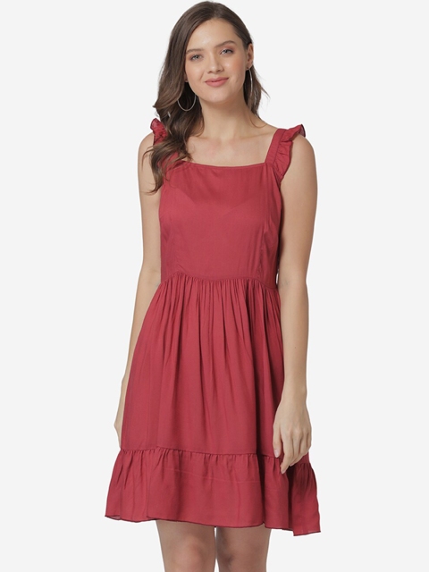 

Modriba Women Maroon Solid Flared Dress