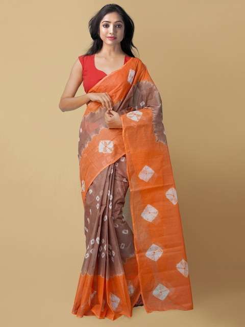 

Unnati Silks Women Brown & Orange Bandhani Pure Cotton Saree