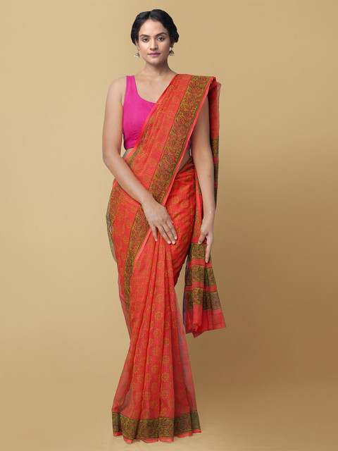 

Unnati Silks Women Red & Green Printed Pure Cotton Kota Saree