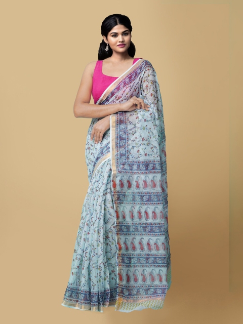 

Unnati Silks Women Blue Pure Hand Block Printed Kota Cotton Saree