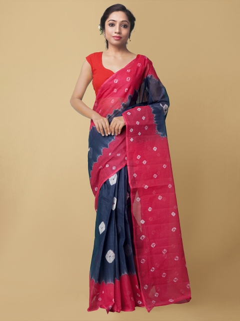 

Unnati Silks Women Red Pure Bandhani Cotton Saree, Navy blue