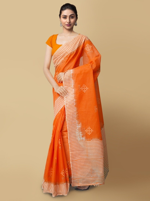 

Unnati Silks Orange & White Woven Design Pure Cotton Kota Saree