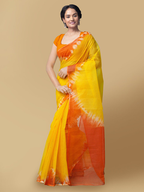 

Unnati Silks Women Yellow Pure Shibori Kota Cotton Saree