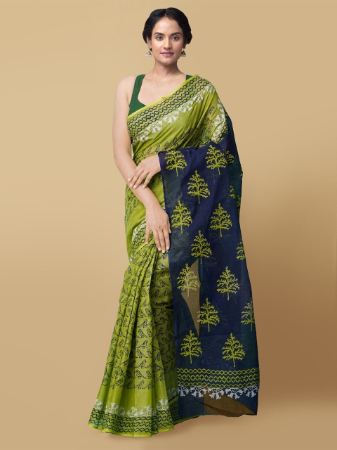 

Unnati Silks Green & Navy Blue Ethnic Motifs Pure Cotton Kota Saree