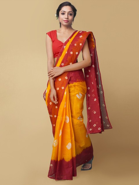 

Unnati Silks Orange & Maroon Bandhani Pure Cotton Bandhani Saree