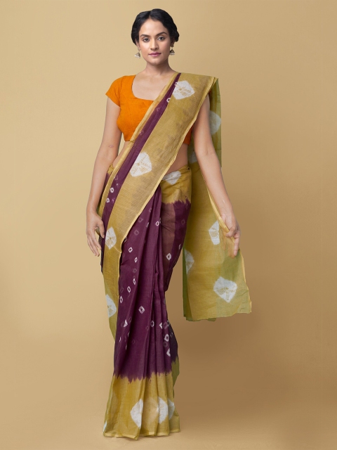 

Unnati Silks Burgundy & Tan Brown Bandhani Pure Cotton Bandhani Saree
