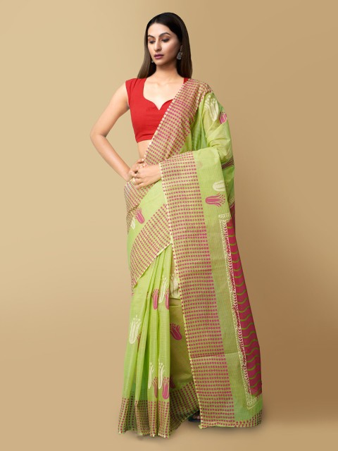 

Unnati Silks Women Green & Pink Kota Printed Pure Cotton Saree