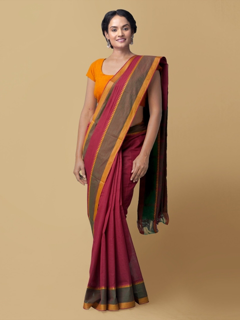 

Unnati Silks Maroon & Brown Mangalagiri Solid Pure Cotton Saree