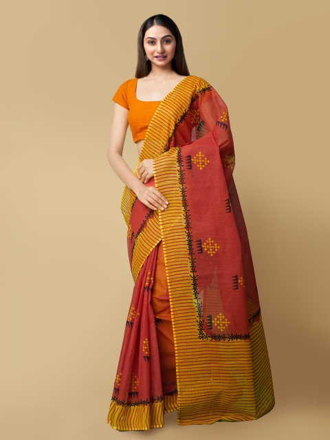 

Unnati Silks Women Red & Yellow Pure Hand Block Printed Kota Cotton Sustainable Saree