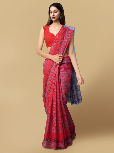 

Unnati Silks Women Red Pure Hand Block Printed Kota Cotton Saree