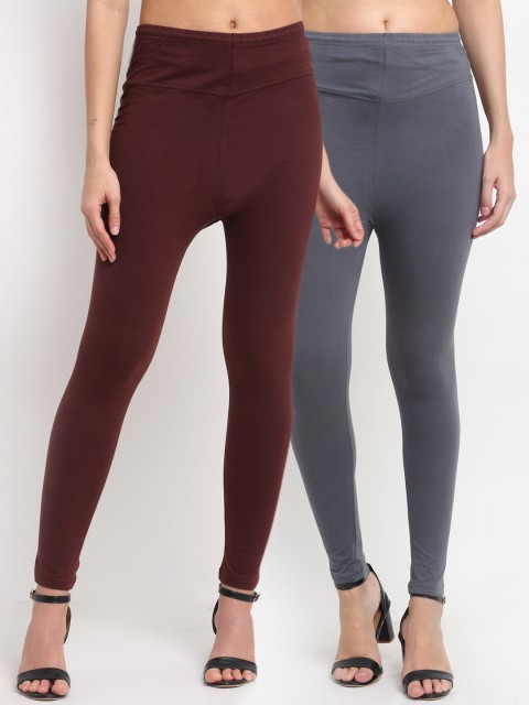 

NEUDIS Women Pack Of 2 Solid Ankle-Length Leggings, Brown