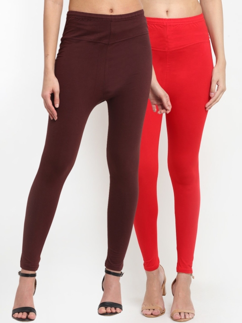 

NEUDIS Women Pack Of 2 Solid Ankle-Length Leggings, Brown