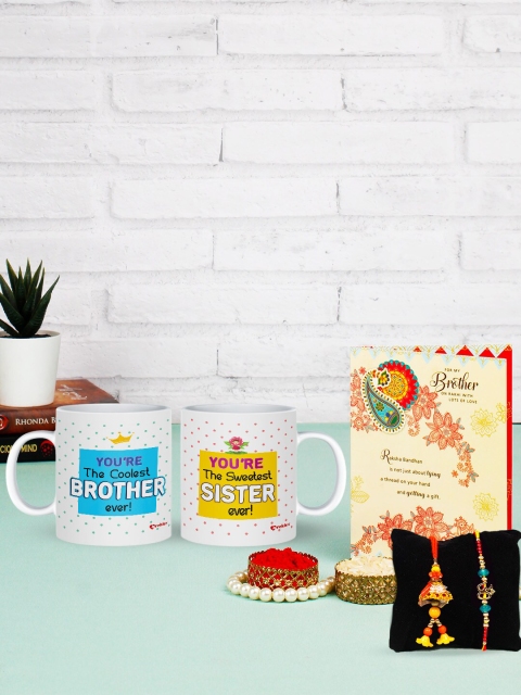 

Archies Combo Set of 6 Rakhis with Mug Pair, Greeting Card & Roli-Chawal, Multi
