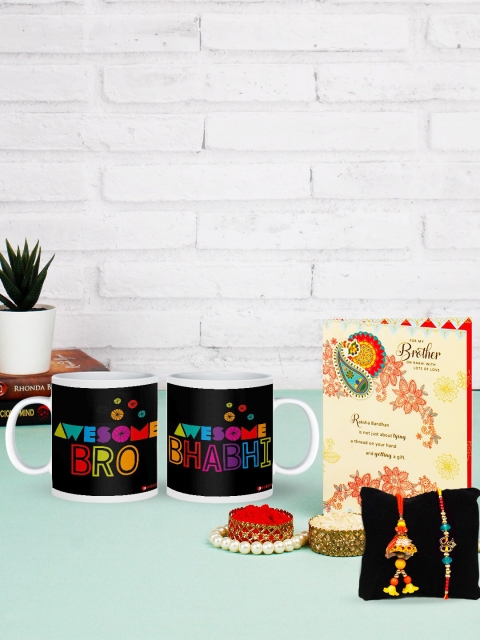 

Archies Set Of 2 with Mug Pair Greeting Card & Roli-Chawal, Multi