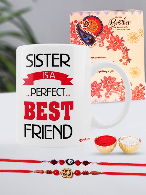 

Archies Special Combo Set of 5 Rakhis with Coffee Mug, Greeting Card & Roli-Chawal, Multi