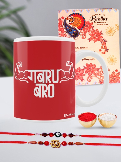 

Archies Special Combo Set of 5 Rakhis with Coffee Mug, Greeting Card & Roli-Chawal, Multi