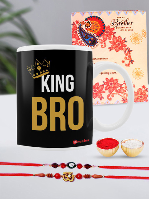 

Archies Special Combo Set of 5 Rakhis with Coffee Mug, Greeting Card & Roli-Chawal, Multi