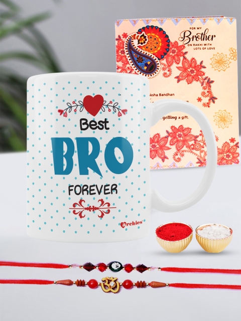 

Archies Special Combo Set of 5 Rakhis with Coffee Mug, Greeting Card & Roli-Chawal, Multi