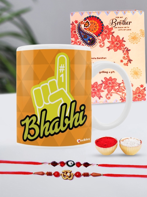 

Archies Special Combo Set of 5 Rakhis with Coffee Mug, Greeting Card & Roli-Chawal, Multi