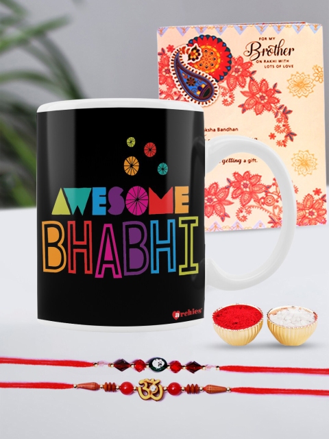 

Archies Special Combo Set of 5 Rakhis with Coffee Mug, Greeting Card & Roli-Chawal, Multi