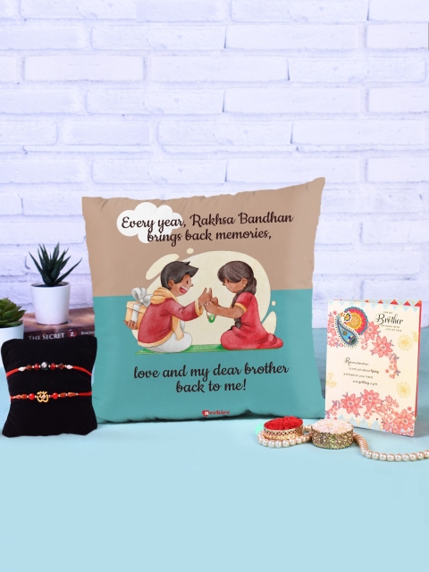 

Archies Special Combo Set of 5 Rakhis with Cushion, Greeting Card & Roli-Chawal, Multi