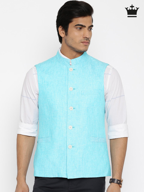 

Louis Philippe Blue Linen Ultra Fit Nehru Jacket