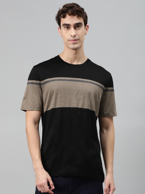 

Marks & Spencer Men Black & Taupe Colourblocked Pure Cotton T-shirt