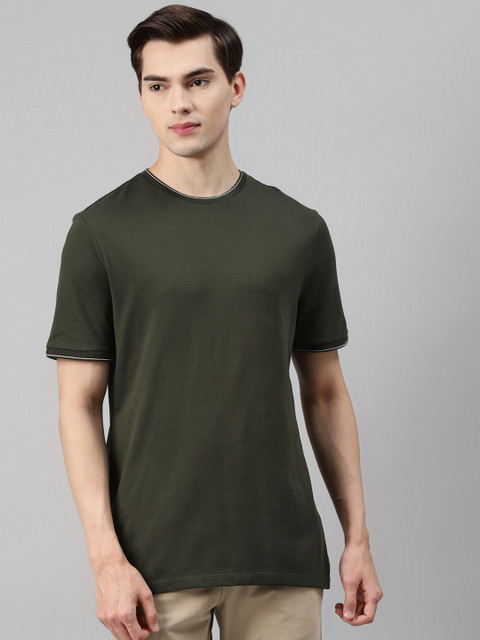 

Marks Spencer Men Olive Green Pure Cotton T-shirt