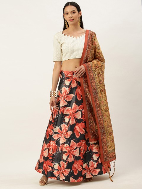 

Mameraa Black & White Semi-Stitched Lehenga & Unstitched Blouse With Dupatta
