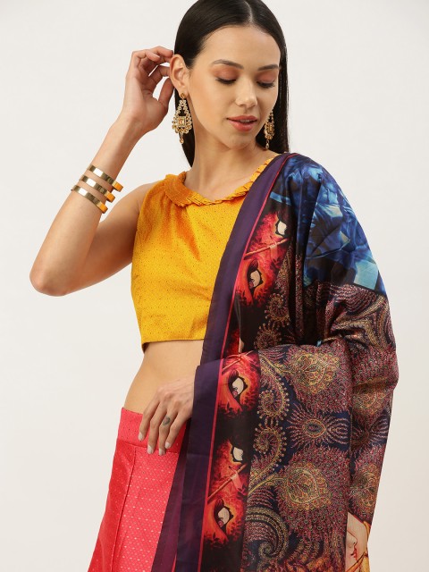 

Mameraa Pink & Yellow Printed Semi-Stitched Lehenga Choli