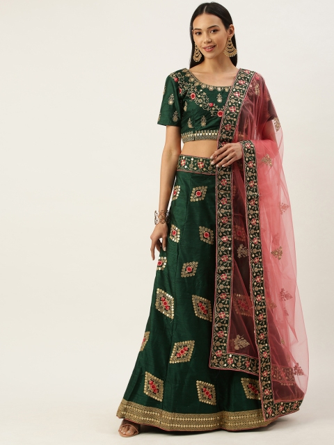 

Mameraa Green & Gold-Toned Embroidered Semi-Stitched Lehenga & Unstitched Blouse With Dupatta