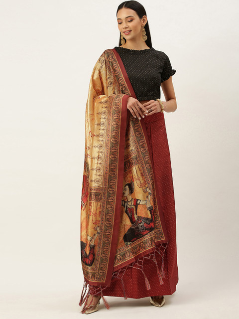 

Mameraa Magenta & Black Semi-Stitched Lehenga & Unstitched Blouse With Dupatta