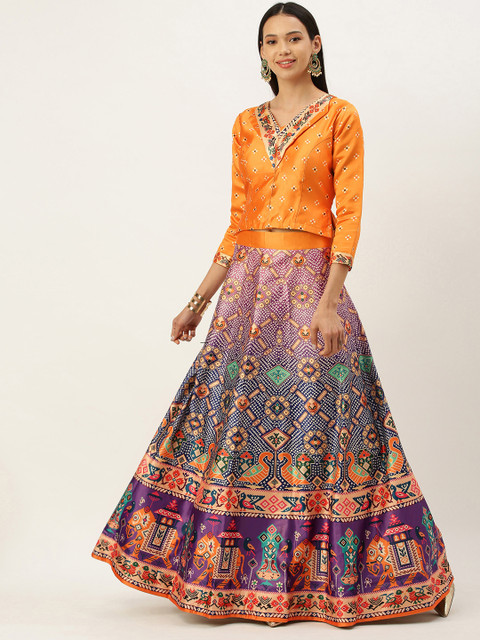 

Mameraa Multicoloured Semi-Stitched Lehenga & Unstitched Blouse, Multi