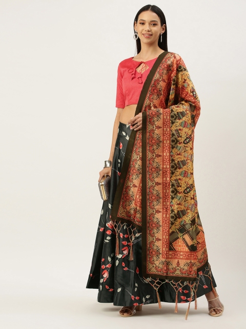 

Mameraa Black & Red Semi-Stitched Lehenga & Unstitched Blouse With Dupatta