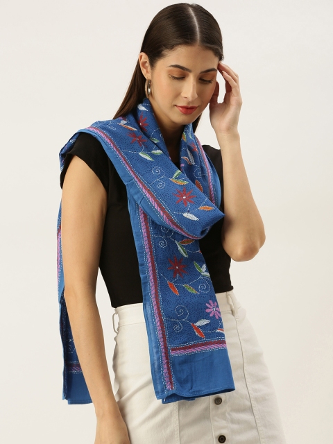 

ArtEastri Women Blue Hand Kantha Embroidered Pure Cotton Stole