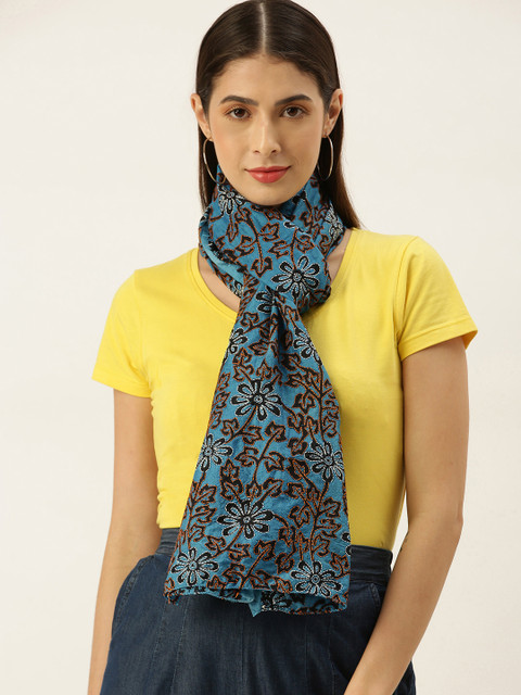 

ArtEastri Women Blue & Black Hand Kantha Embroidered Silk Stole