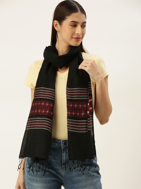 

ArtEastri Women Black Woven Design Cotton Handloom Stole