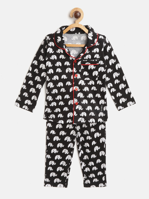 

MRASIS Kids Black & White Baby Elephant Print Pure Cotton Night suit