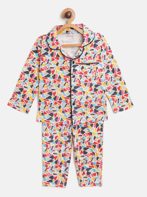 

MRASIS Kids Multicoloured Abstract Print Pure Cotton Night suit, Multi