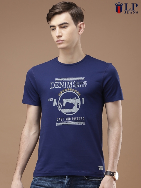 

Louis Philippe Jeans Men Blue Printed T-Shirt