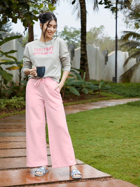 

United Colors of Benetton Women Pink Solid Flared Track Pants