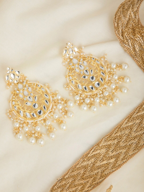 

INDYA Gold-Toned Contemporary Pearls Chandelier Chandbalis Earrings