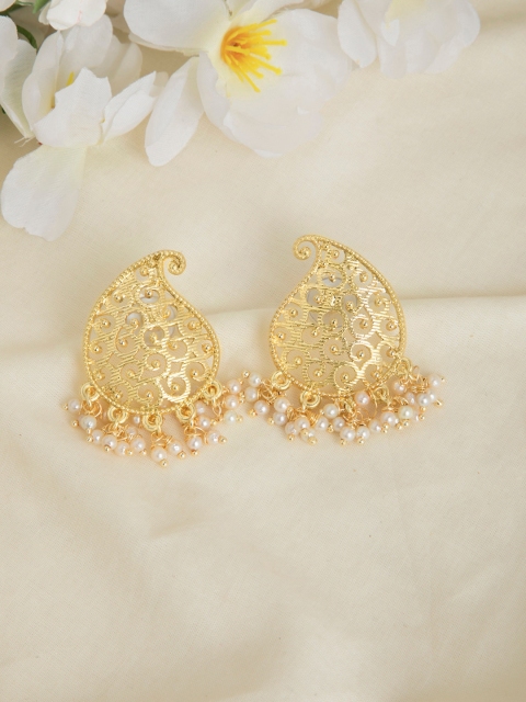 

INDYA Gold-Toned Pearl Filigree Paisley Stud Earrings